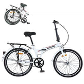 24 Inch Folding Bike for Adults with Fenders, Steel Frame Single Speed City Commuter, Dual V-Brake Portable Compact Bicycle for Men & Women