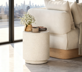 Nordic style Table with Concrete Finish Round Side Table, Light Yellow