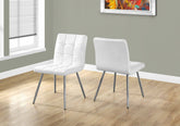 Dining Chair, Set Of 2, Side, Upholstered, Kitchen, Dining Room, White Leather Look, Chrome Metal, Contemporary, Modern