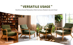 Mid Century Modern Armchair, Accent Chair with Solid Wood Frame and Detachable Lumbar Pillow for Living Room, Bedroom, Office(Army Green)