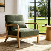 Mid Century Modern Armchair, Accent Chair with Solid Wood Frame and Detachable Lumbar Pillow for Living Room, Bedroom, Office(Army Green)