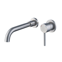 Wall Mount Faucet for Bathroom Sink or Bathtub, Single Handle 2 Holes Brass Rough-in Valve Included, Brushed Nickel