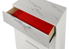 Mist Chest White 鈥 Two-Tone High-Gloss Marble & Lacquer Finish with Five Smooth-Glide Drawers, Velvet-Lined Top Drawer same asG150108673 (NJ inventory)
