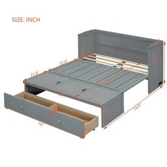 Full Size Murphy Bed with USB Port and a Large Drawer, Gray