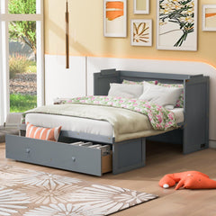 Full Size Murphy Bed with USB Port and a Large Drawer, Gray