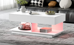 U-Can 41.3''-76.7'' Extendable Coffee Table, Efficient Central Coffee Table with Multiple Storage Compartments, Multifunctional Adjustable Coffee Table with Hidden Storage Space for Living Room