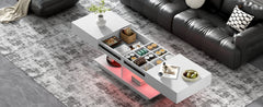 U-Can 41.3''-76.7'' Extendable Coffee Table, Efficient Central Coffee Table with Multiple Storage Compartments, Multifunctional Adjustable Coffee Table with Hidden Storage Space for Living Room