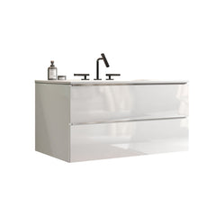 TIA 36" Wall Mount Glossy White Bathroom Vanity with Ceramic Sink with Three Faucet Holes, Large Storage Floating Bathroom Vanity for Modern Bathroom, Pre-assembled