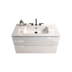 TIA 36" Wall Mount Glossy White Bathroom Vanity with Ceramic Sink with Three Faucet Holes, Large Storage Floating Bathroom Vanity for Modern Bathroom, Pre-assembled