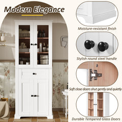 67.57" Tall Bathroom Storage Cabinet with Tempered Glass Doors, Adjustable Shelves & Drawer – Modern Freestanding Linen Tower, Soft-Close Design