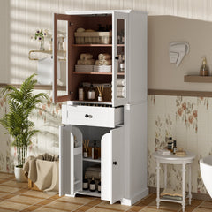 67.57" Tall Bathroom Storage Cabinet with Tempered Glass Doors, Adjustable Shelves & Drawer – Modern Freestanding Linen Tower, Soft-Close Design