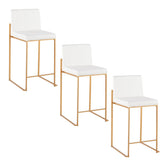 Fuji 26" Contemporary High Back Counter Stool in Gold Steel and White Faux Leather by LumiSource - Set of 3