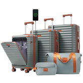 Luggage Sets 5 Piece with Front Opening , Hardside Expandable Carry on Suitcase with Spinner Wheels TSA Lock USB Port Cup Holder Duffel Bag and Toiletry Bag