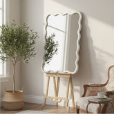White Color 24"x36" Wavy Rectangle Solid Wood Frame Decorative Mirror,For Bedroom, Bathroom, Living Room, Entryway