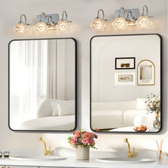 17" Nickel Finish Vintage Crystal Glass Vanity Light - Elegant 3-Light Bathroom Mirror Fixture with Clear Glass Shades (No Bulbs)