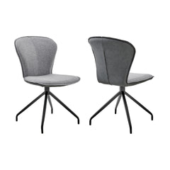 Cyrine Dining Room Accent Chair in Gray Fabric and Faux Leather with Black Finish - Set of 2