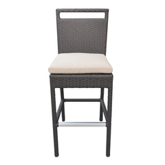 Luvien Outdoor Patio Wicker Barstool with Water Resistant Beige Fabric Cushions