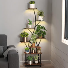 Plant Stand Indoor with Grow Light, 8 Tiered 64" Tall Indoor Plant Shelves for Multiple Plants, Large Metal Plant Shelf, Lighted Plant Stand for Indoor, Balcony, Living Room