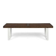 Dining Bench, Acacia Wood with Iron Legs, Modern, Contemporary, Dark Brown and White, Wash