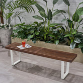 Dining Bench, Acacia Wood with Iron Legs, Modern, Contemporary, Dark Brown and White, Wash