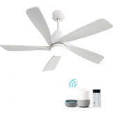 52 Inch Modern Ceiling Fan With Dimmable LED Light 5 Solid Wood Blades Remote Control Reversible DC Motor With Smart Control