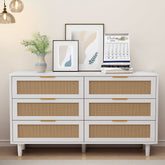 51.18"6-Drawers Rattan Storage Cabinet Rattan Drawer,for Bedroom,Living Room,White (Same SKU:W757P174986)