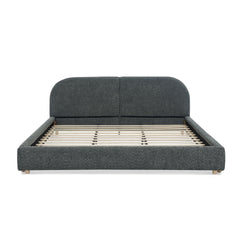 King Size Upholstered Bed Frame, Modern Minimalist Style with Tall Curved Headboard, Premium Circle Yarn Fabric & Sturdy Leg Support, Mattress Not Included-Dark Gray