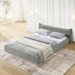 Queen Size Upholstered Bed FrameAnd velvet fabric,Grounded Platform Bed with Decorative Curved Headboard and Solid Wood Frame, No Box Spring Required-Grey(68''*87.75''*24.25'')