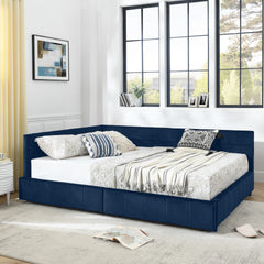 Queen Size Storage Upholstered Tufted Bed Frame, Sofa Bed Frame with Comfortable Backrest and Armrests, Queen Size Bed for Bedroom, Living Room,Velvet, DARK BLUE(85.5''*64.5''*29.5'')