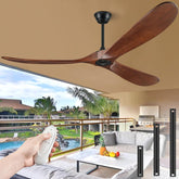 60 Inch Solid Wood Ceiling Fan without Light With Wall Switch and Remote Control,6 Speed,3 Blades Walnut Outdoor Ceiling Fans for Patio,Indoor,Living Room,Bedroom,Porch,Farmhouse