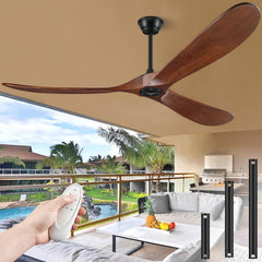 60 Inch Solid Wood Ceiling Fan without Light With Wall Switch and Remote Control,6 Speed,3 Blades Walnut Outdoor Ceiling Fans for Patio,Indoor,Living Room,Bedroom,Porch,Farmhouse