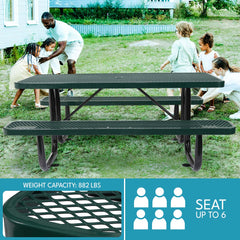 6 ft. Rectangular Outdoor Steel Picnic Table with umbrella pole in Green