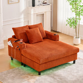 UNITED WE WIN Modern Corduroy Oversized Recliner Sofa with Deep Seat, 3 Pillows, USB Charging, RGB LED Light Strip, Cup Holder, Side Pocket - Suitable for Living Room and Bedroom