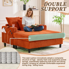 UNITED WE WIN Modern Corduroy Oversized Recliner Sofa with Deep Seat, 3 Pillows, USB Charging, RGB LED Light Strip, Cup Holder, Side Pocket - Suitable for Living Room and Bedroom