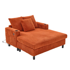 UNITED WE WIN Modern Corduroy Oversized Recliner Sofa with Deep Seat, 3 Pillows, USB Charging, RGB LED Light Strip, Cup Holder, Side Pocket - Suitable for Living Room and Bedroom