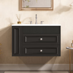 30'' Wall Mounted Bathroom Vanity, Floating Bathroom Storage Cabinet with 2 Drawers, 3 Holes Single Ceramic Sink, Modern Cabinet.Black