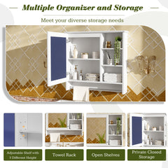 30 inch Wall-Mount 2-in-1 Mirror Cabinet with Adjustable Shelf, Soft-Closing Hinges, High-Quality MDF, for Bathroom Vanity, Living Room, Bedroom Storage Organizer