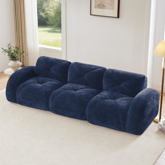 110''Boneless Sofa With Tufted,Soft Velvet Fabric,Modular Sectional Sofa Couches,32D High Density Sponge,Anti-Slip Design,Ergonomic Design Bottom,No Assembly Required,For Study,Home Theater,Blue