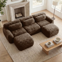 U-shaped Boneless Sofa 32D High Density Sponge Bottom Anti-Slip Design With Chaise Free Combination Full-compression Vacuum Packaging Deep Seat Design For Bedroom,Study,And Home Theater, Chocolate