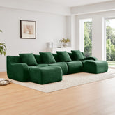U-Shaped Boneless Sofa,Teddy Fabric No assembly required Curved armrest,Anti-slip Design,Streamlined Design 32D High Density Sponge,Full Compression Vacuum Packag,For Studies living Rooms,Green