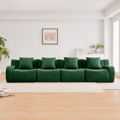 4-Seat Boneless Sofa, High-Quality Teddy Fabric,No assembly required Curved armrest,Anti-slip Design,32D High Density Sponge Full Compression Vacuum Packag,For Studies Iiving Rooms,Green