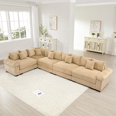 Oversized Cloud Modular Sectional Couch,Convertible Sectional Couches Deep Seat Extra-Wide Armrests, 16 Throw Pillows Premium Corduroy Fabric,Ergonomic Design,Easy Assembly, For Study,Camel