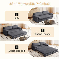 66" Queen Pull Out Sofa Bed, 3-in-1 Convertible Sleeper Sofa with Side Storage,Multi-Functional Velvet Loveseat Bed for Living Room,Grey(Old Sku:W1885S00045 /W1885S00223 )