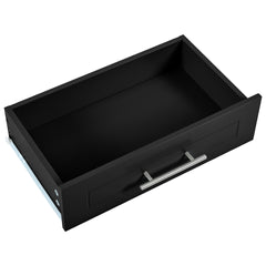 K&K Fluted Kitchen Island with Trash Can Storage Cabinet, Power Outlet, Internal Storage Rack, Rolling Kitchen Islands on 5 Wheels with 3 Drawer, 3 Open Side Racks for 10 Gallon Garbage Bin, Black