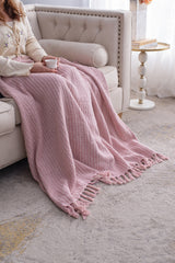 50x60" Decorative Pink and Tan Cotton Throw Blanket with Tassels, 2 Pack