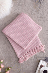 50x60" Decorative Pink and Tan Cotton Throw Blanket with Tassels, 2 Pack