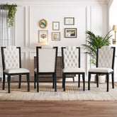 Upholstered Dining Chairs Set of 4, High Back Diamond Button Tufted Kitchen Chairs with Solid Wood Legs and Nailhead Trims for Dining Room, Living Room, Restaurant, Biege+Black