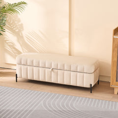 49.21" Wide Upholstered Velvet Storage Soft Bench Footstool Ottoman End of Bed with Metal Legs, Foot Rest for Living Room, Entryway and Bedroom. Beige