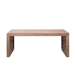 47.2" Rustic Carved Wood Coffee Table – Handcrafted Look with Ornate Side Panels, Natural Finish
