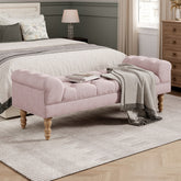 Button-Tufted End of Bed Bench,Large Upholstered Ottoman,Foot Rest with Legs,Footstool with Rolled Arms,Upholstered Fabric Bench,Indoor Bench for Bedroom,Living Room,Entryway,Pink